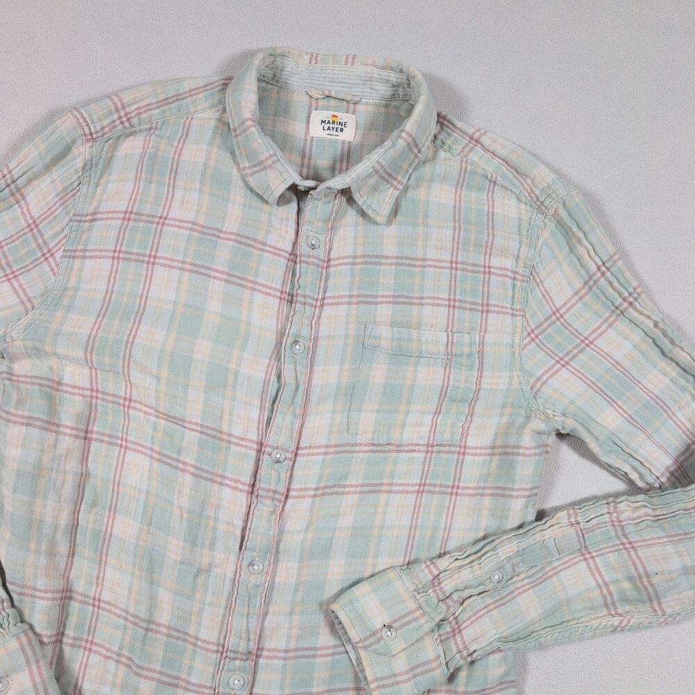 Marine Layer Blue Red Plaid Shirt Long Sleeve Lightweight Women's Outdoor Sz M